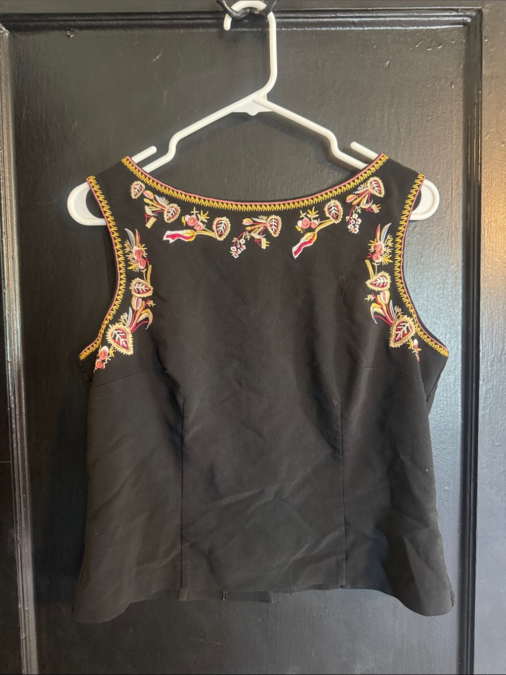Scarlett Black Sleeveless Camisole with Pink & Yellow Floral Embroidery